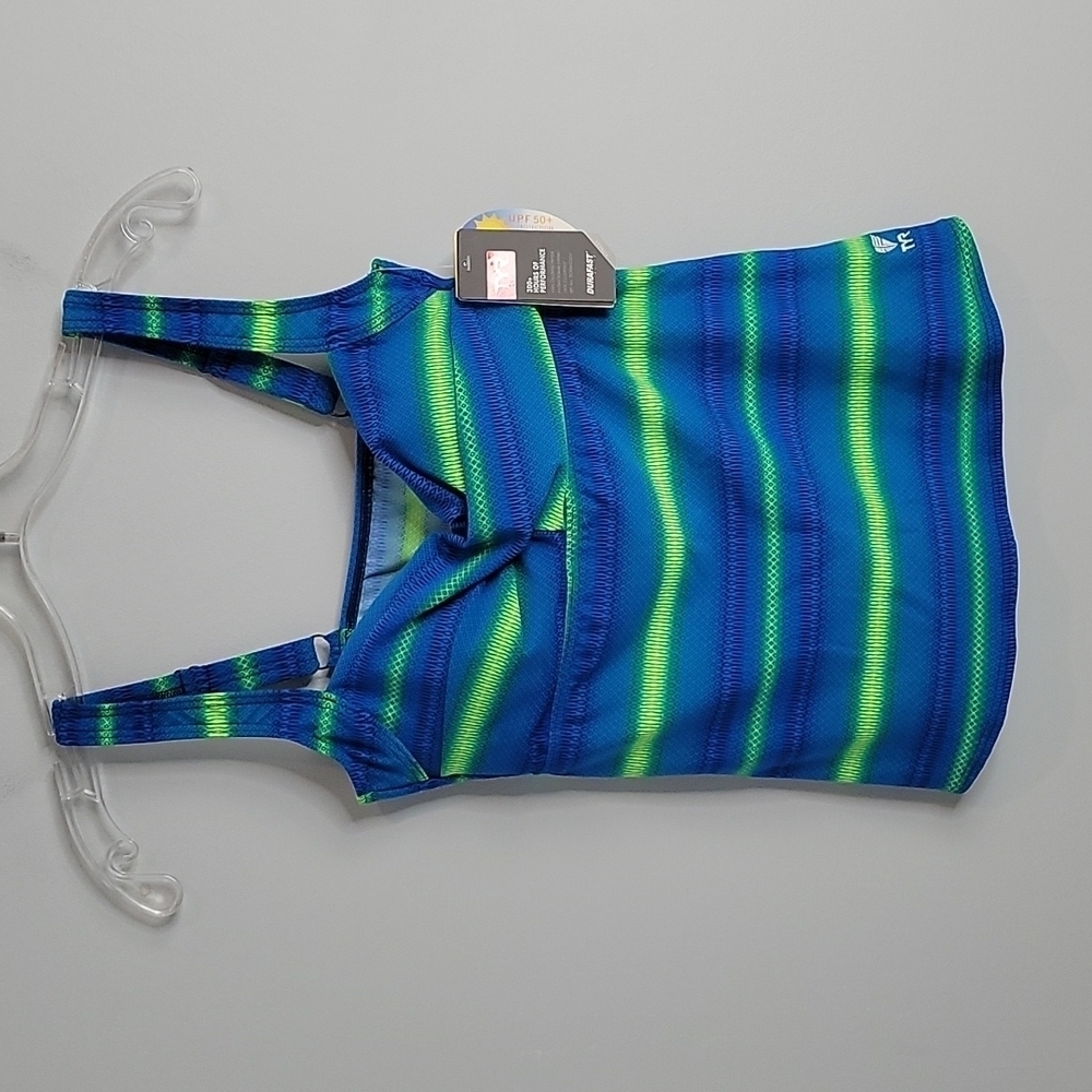New TYR Tromonto Twist Tankini Swimsuit Top Size 6 BLue Green Neon Yellow